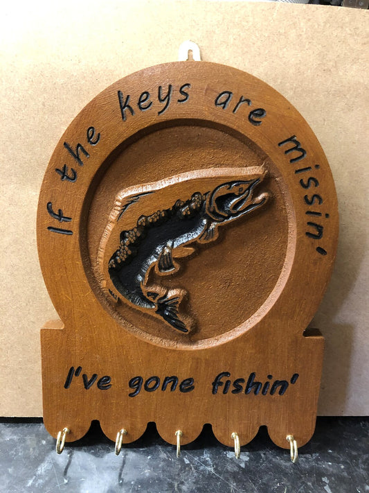 Gone Fishing Key Holder Plaque Hanger