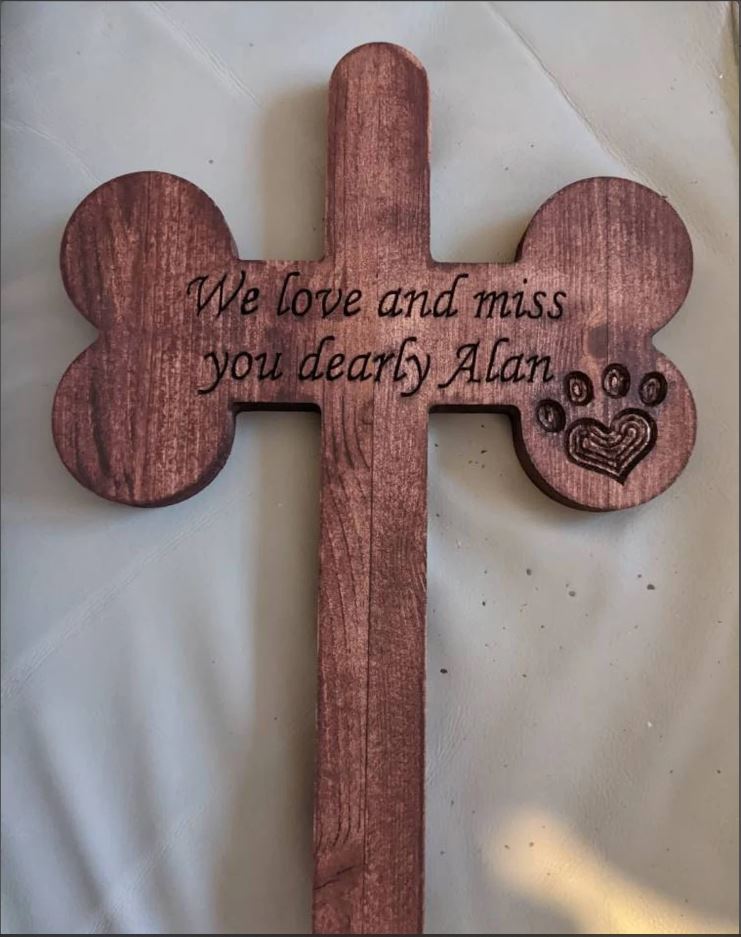 Personalized Wooden Dog Bone Memorial Cross , Garden Sign, Pet Memorial