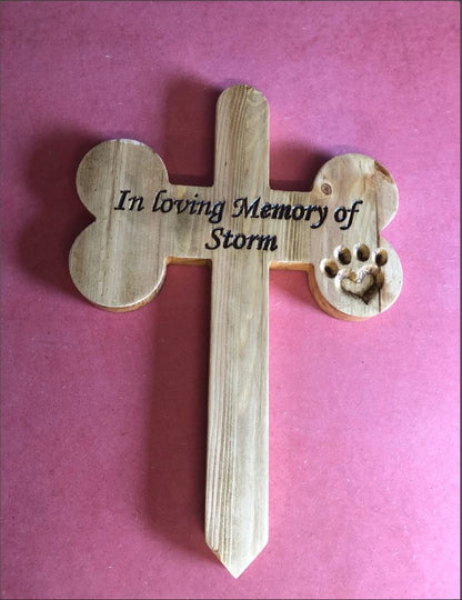 Personalized Wooden Dog Bone Memorial Cross , Garden Sign, Pet Memorial