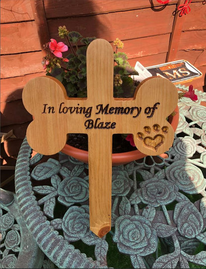 Personalized Wooden Dog Bone Memorial Cross , Garden Sign, Pet Memorial