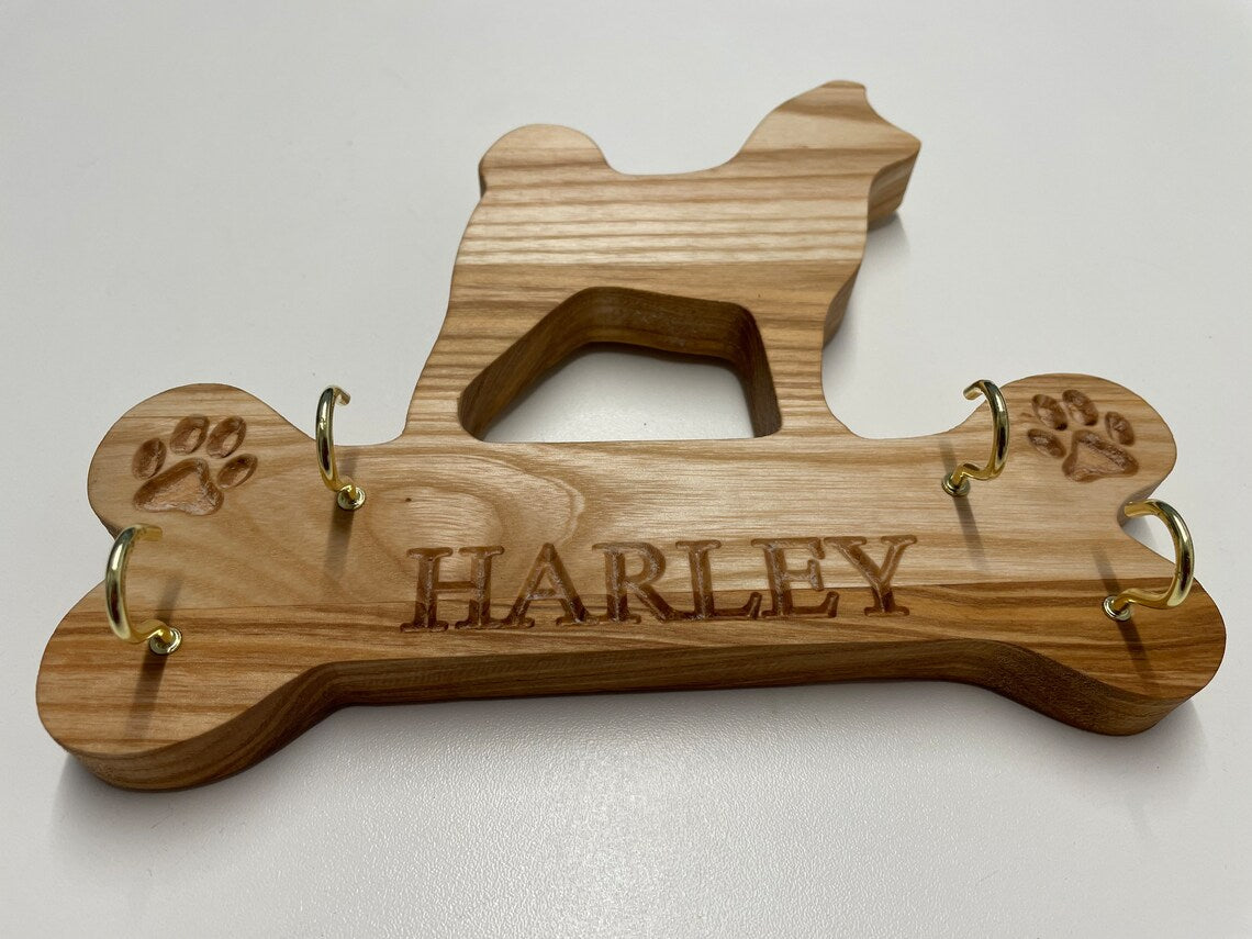 Yorkshire Terrier Wooden Bone Shaped Lead Holder or Key Holder