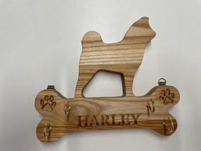 Miniature Schnauzer Wooden Bone Shaped Lead Holder or Key Holder