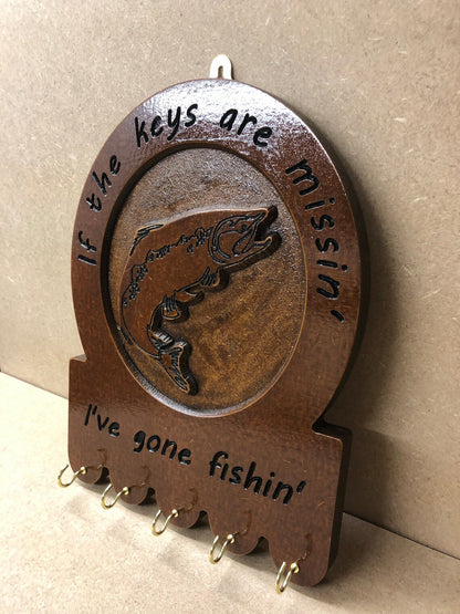 Gone Fishing Key Holder Plaque Hanger