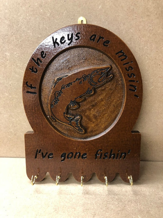 Gone Fishing Key Holder Plaque Hanger