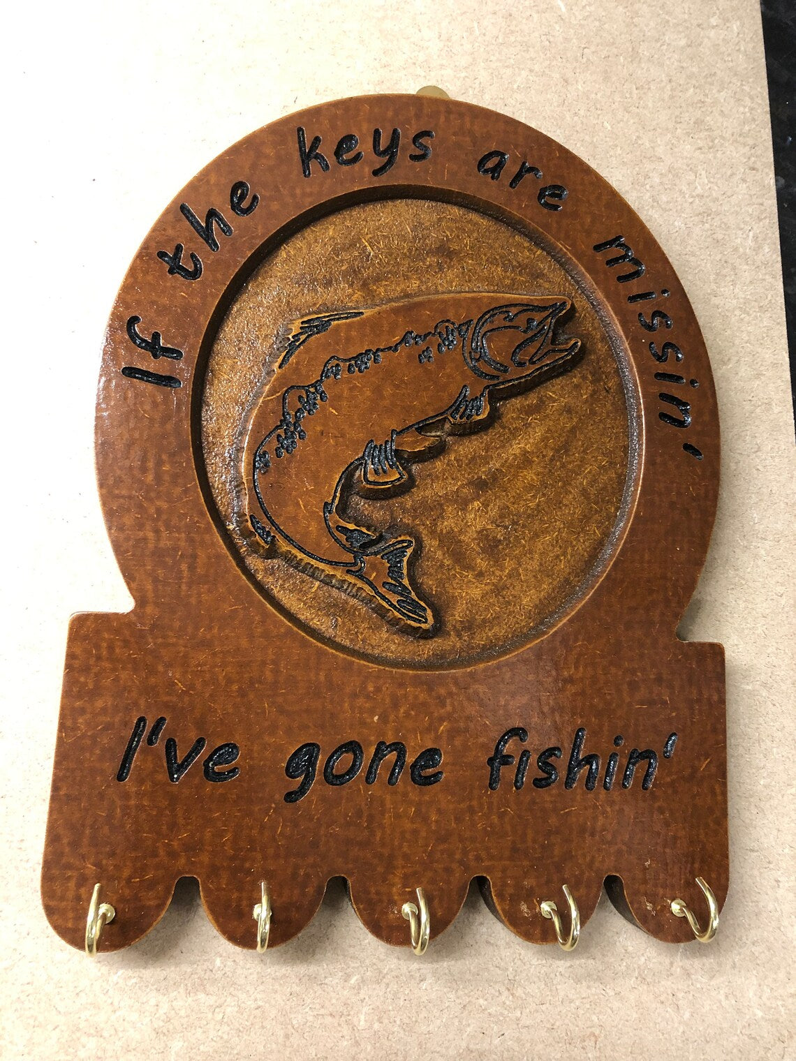 Gone Fishing Key Holder Plaque Hanger