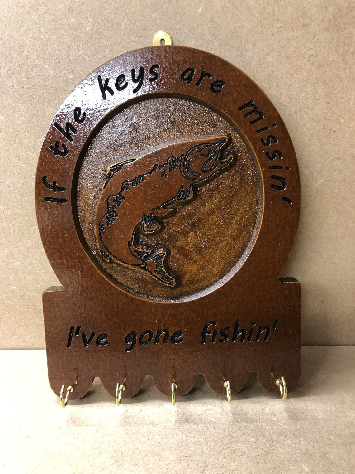 Gone Fishing Key Holder Plaque Hanger