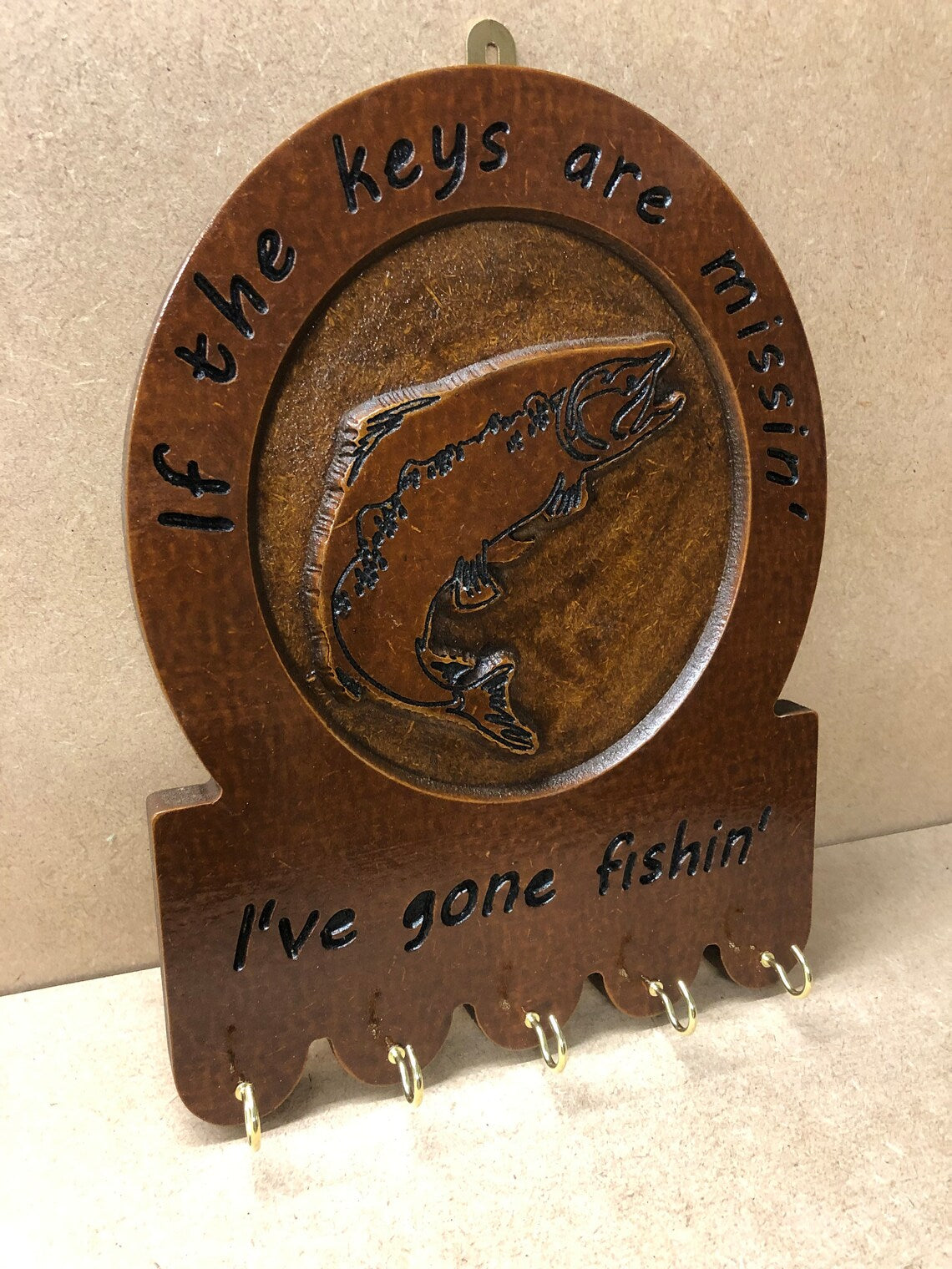 Gone Fishing Key Holder Plaque Hanger