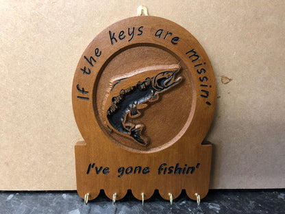 Gone Fishing Key Holder Plaque Hanger