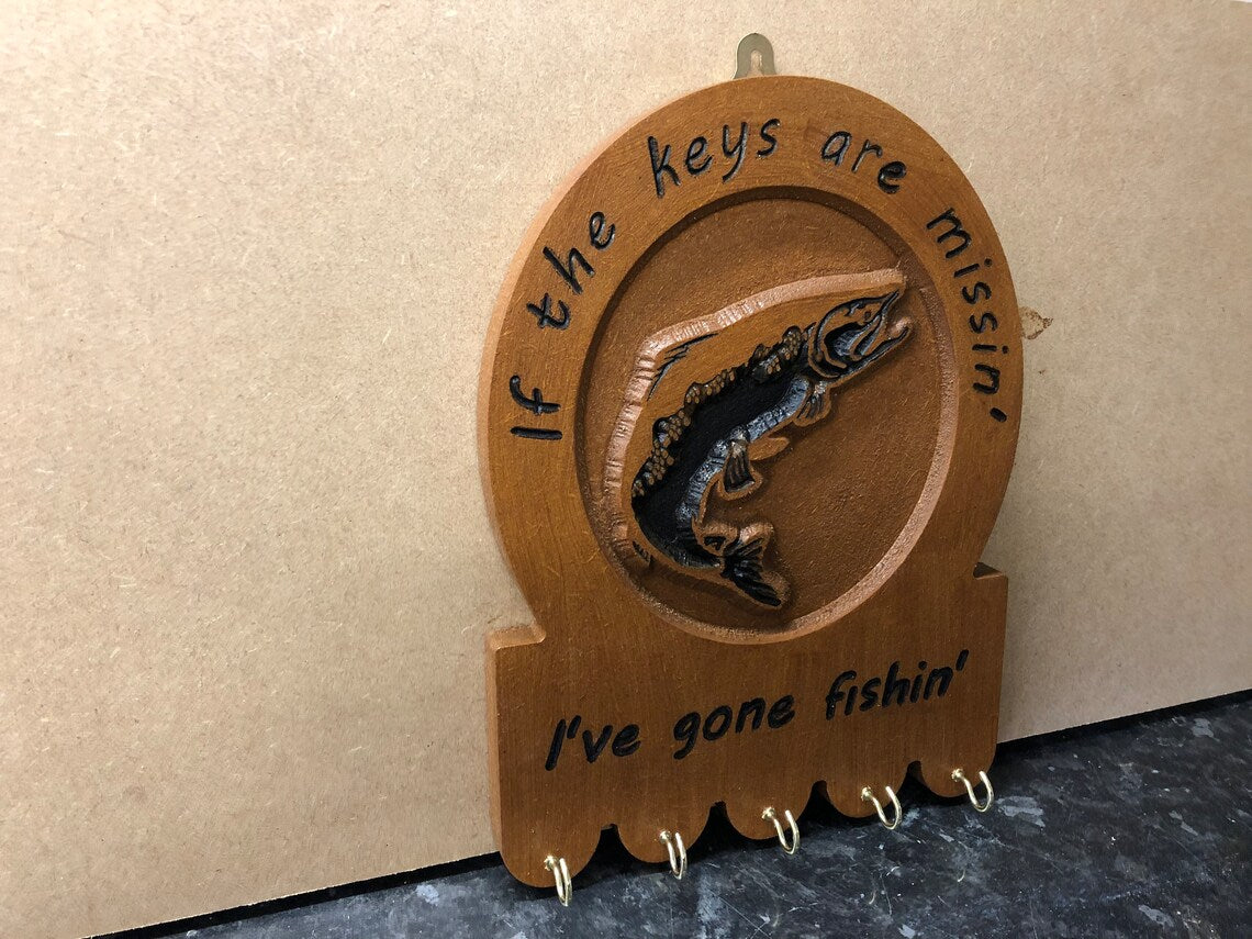 Gone Fishing Key Holder Plaque Hanger