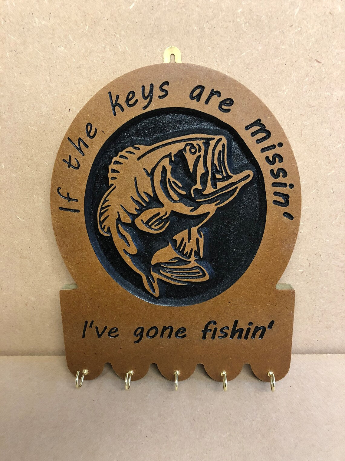 Gone Fishing Key Holder Plaque Hanger