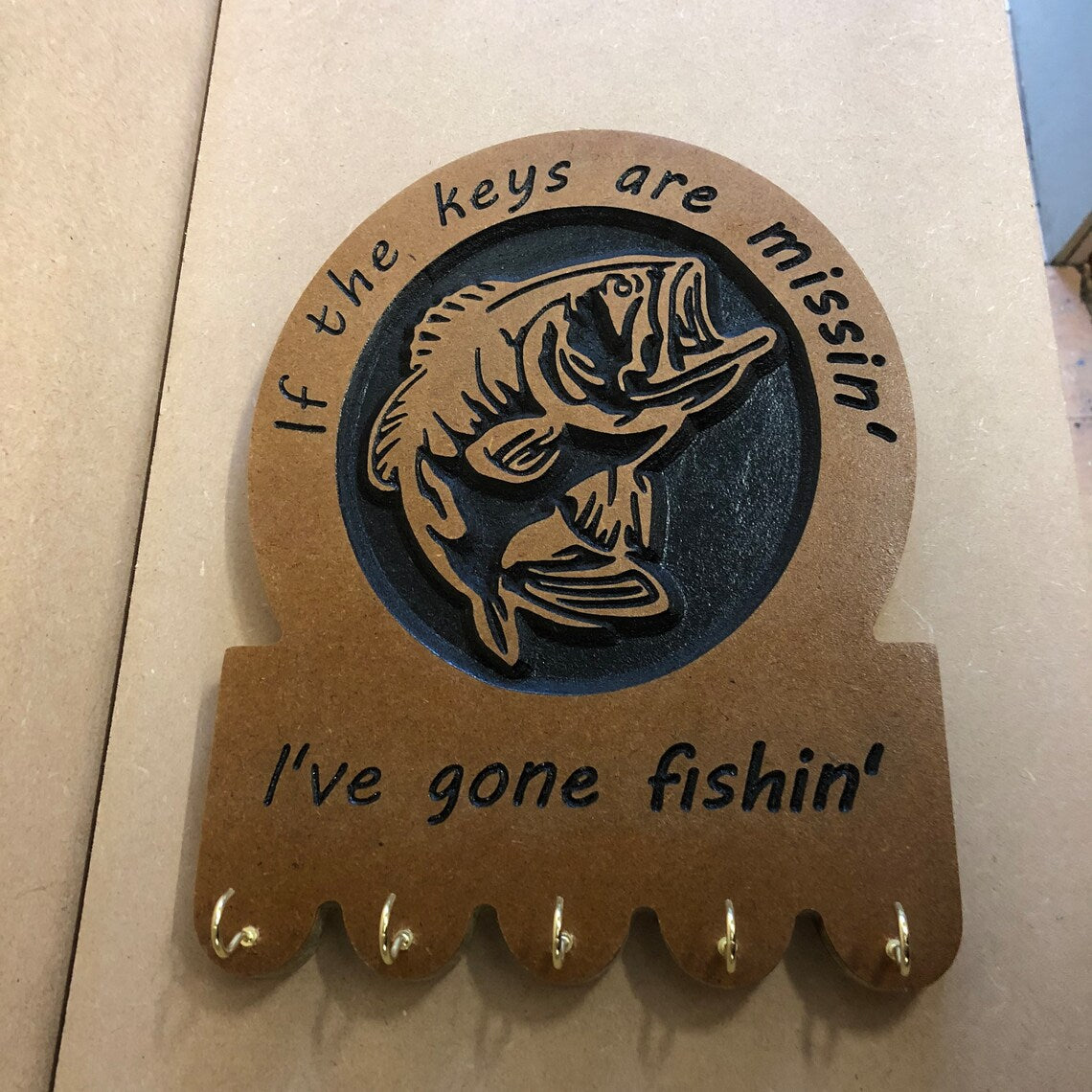 Gone Fishing Key Holder Plaque Hanger