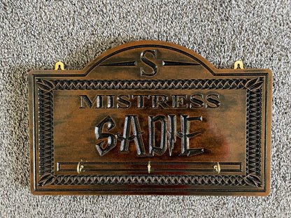 Mistress Plaque Paddle Hanger - Personalized